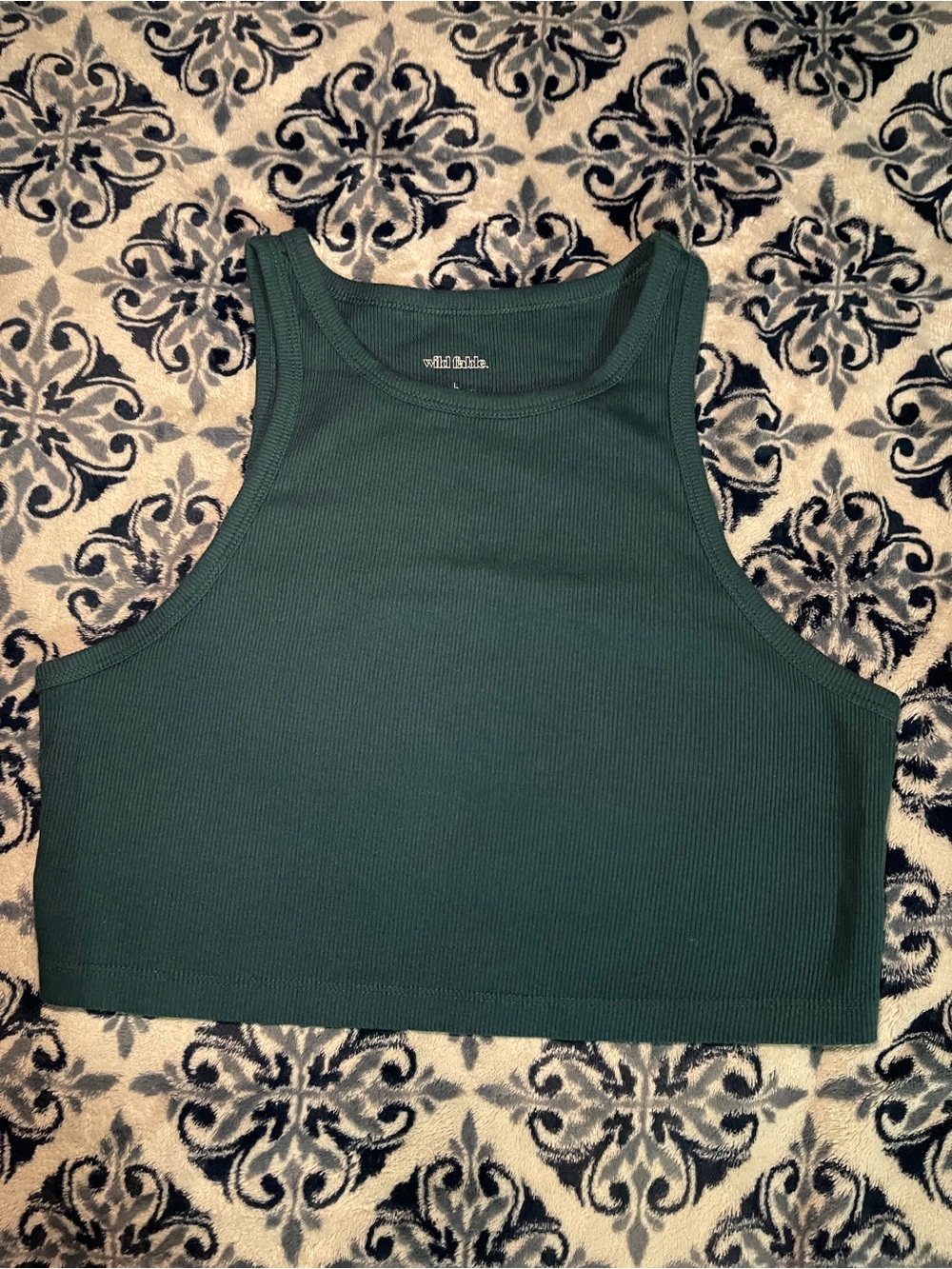 wild fable Ribbed High-Neck Crop Tank in Forest Green
